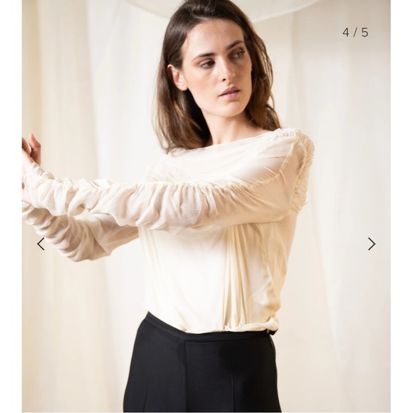 T.ba The Queen Blouse Ivory Ruched Long Sleeve Sz Med - Picture 4 of 12